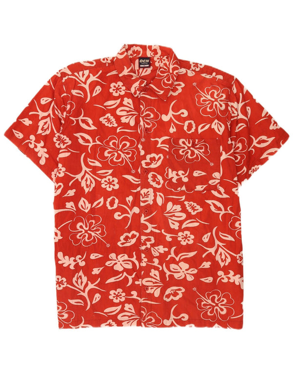 vintage Mens Hawaiian Short Sleeve Shirt XL Rouge Floral Coton