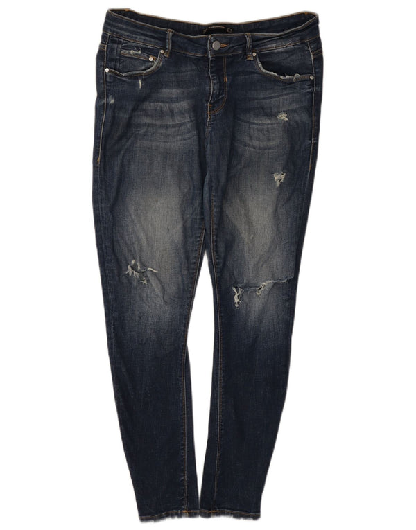 Zara Damen Trafaluc Distressed Skinny Jeans EU 42 Large W32 L28 Marineblau