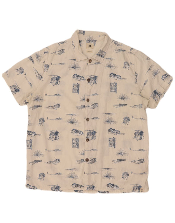 Lee Mens Abstract Pattern Regular Fit Shirt Large White Cotton