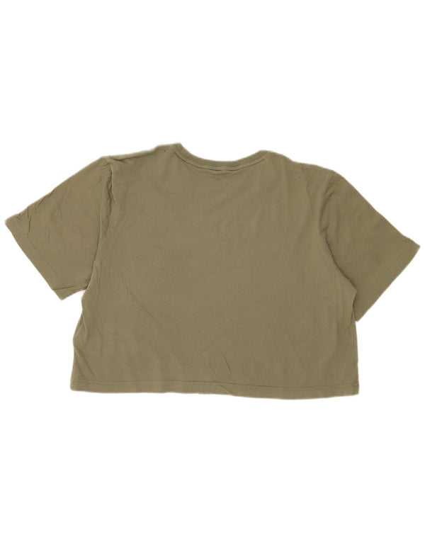 Camiseta Adidas Feminina Crop Graphic Top UK 12/14 Médio Algodão Cáqui