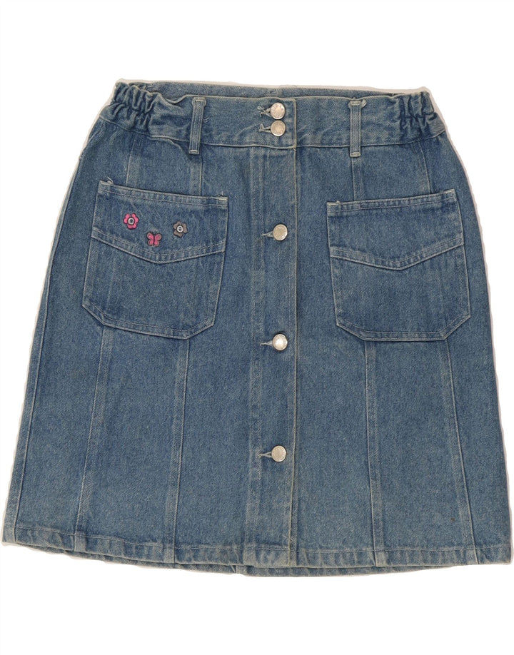 VINTAGE Womens Denim Skirt W26 Small Blue Floral Vintage Vintage and Second-Hand Vintage from Messina Hembry 