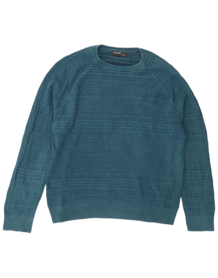 Marks & Spencer Mens Autograph Slim Fit Crew Neck Jumper Sweater Large Blue