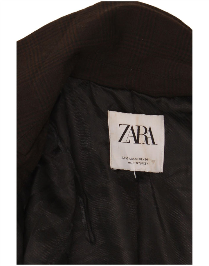 Zara Womens Crop 1 Button Blazer Jacket UK 6 XS Brown Houndstooth