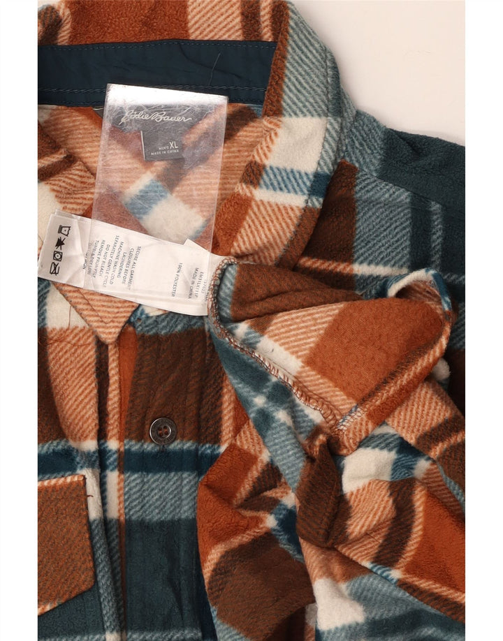 EDDIE BAUER Mens Fleece Shirt XL Brown Check Polyester Vintage Eddie Bauer and Second-Hand Eddie Bauer from Messina Hembry 
