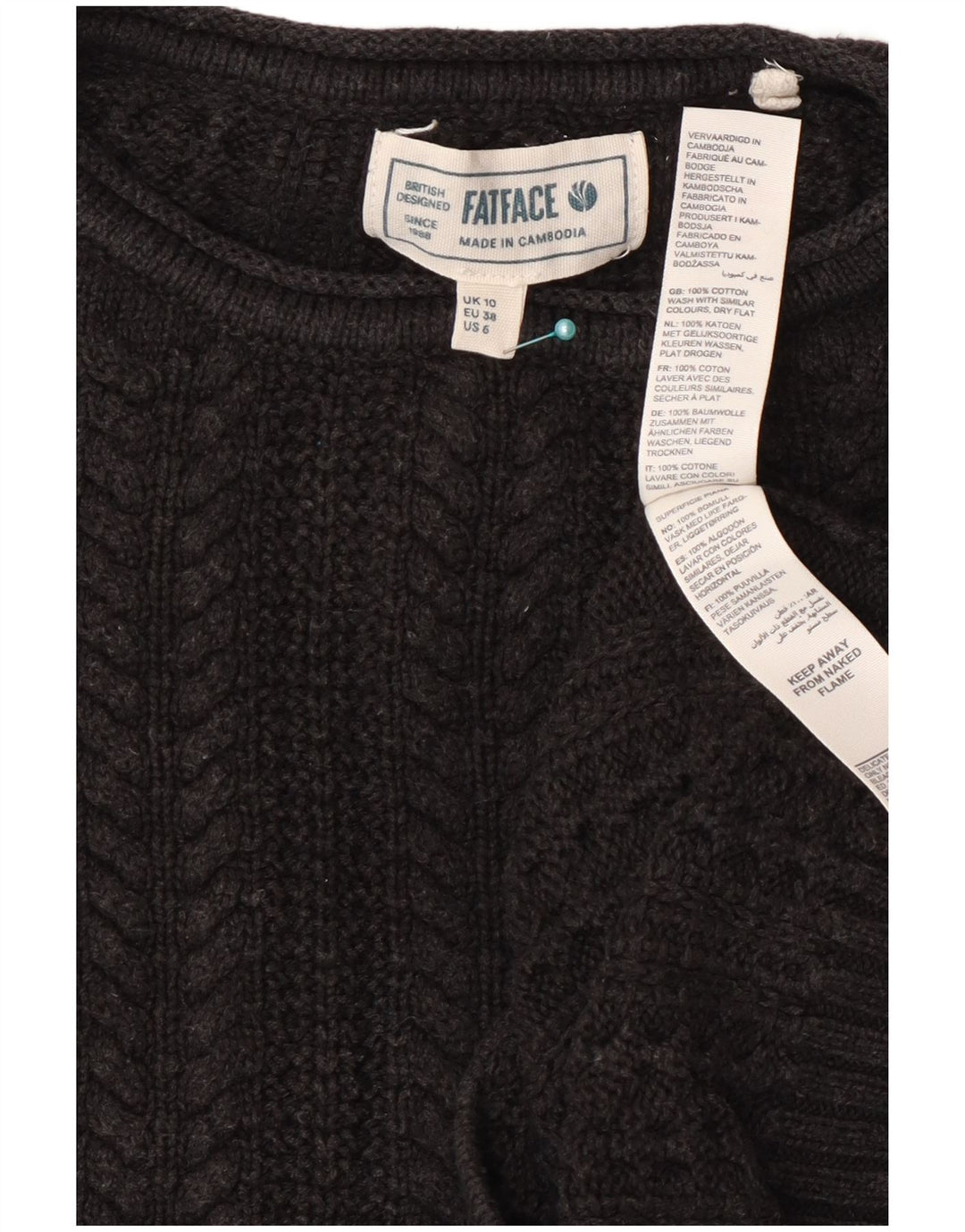 Maglione maglione girocollo oversize corto da donna Fat Face UK 10 piccolo grigio