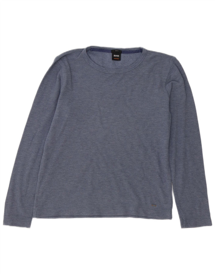 Hugo Boss Herre Top Langærmet Medium Navy Blue Flecked Bomuld