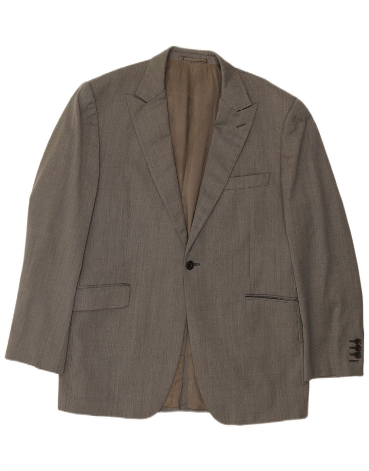 Aquascutum Herren-Blazer mit 1 Knopf, UK 44, 2XL, graue Wolle mit Fischgrätenmuster