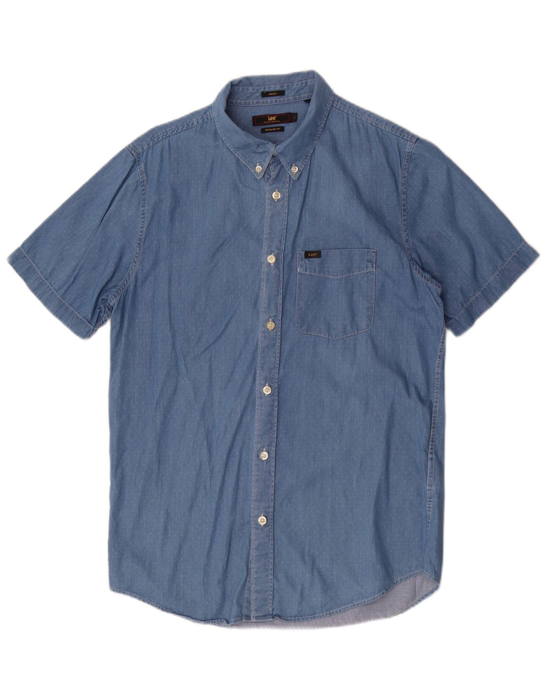 Lee Chemise en jean à manches courtes pour homme, coupe régulière, petit coton à pois bleu