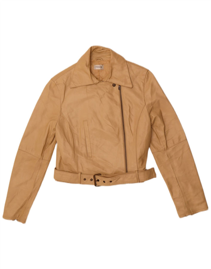 MOTIVI Womens Biker Leather Jacket UK 8 Small  Beige Leather