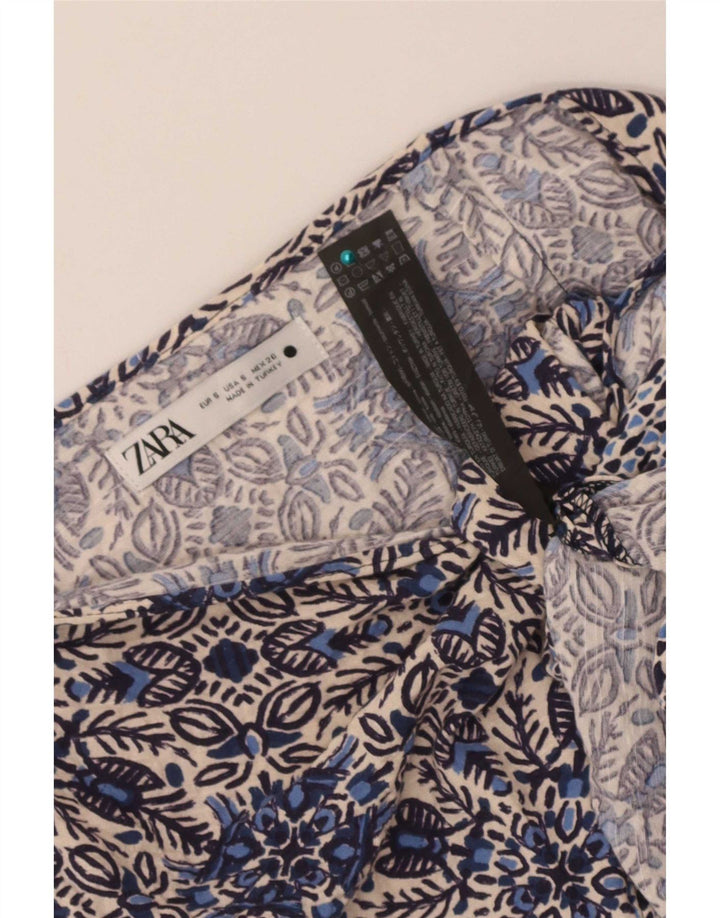 Zara Womens Wrap Skirt Small W26 Blue Floral Cotton
