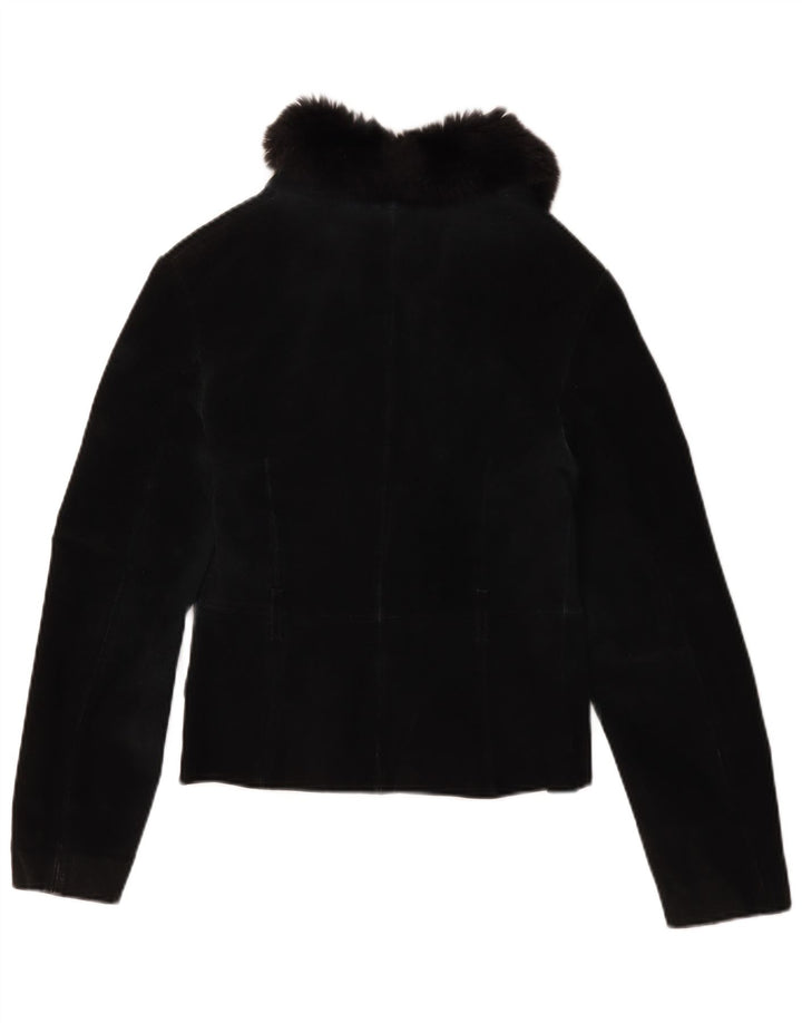 Giacca in pelle scamosciata corta da donna Mango UK 12 pelle nera media