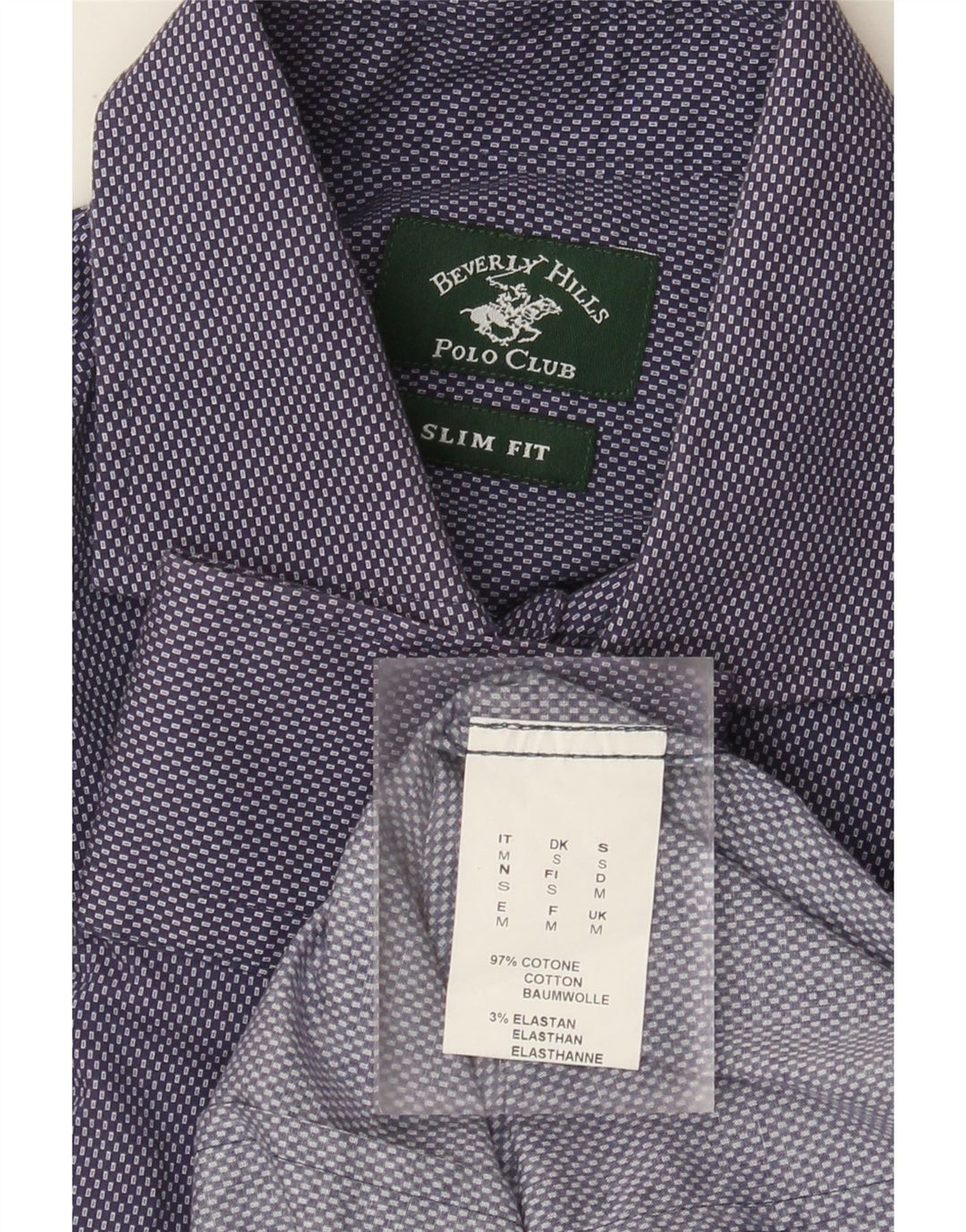 Beverly Hills Mens Slim Fit Shirt Medium Blue Spotted Cotton