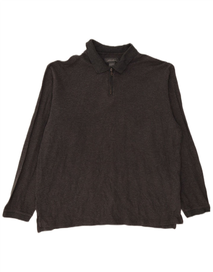 EDDIE BAUER Mens Long Sleeve Polo Shirt Large Grey Cotton
