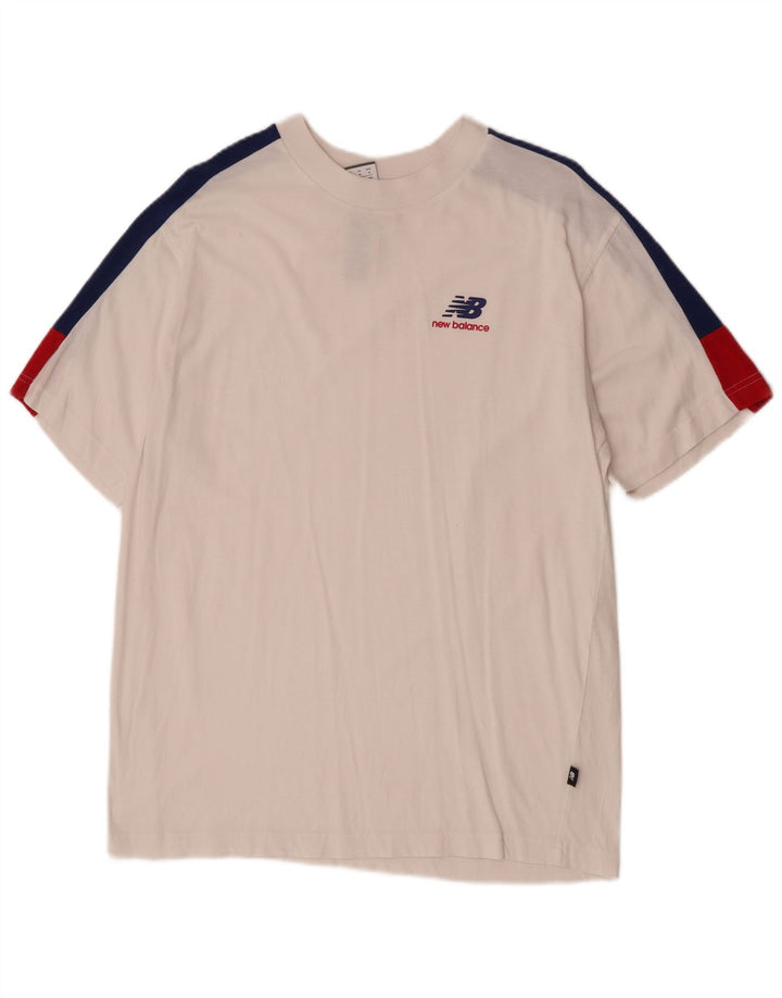New Balance Mens T-Shirt Top Medium White Colourblock Cotton