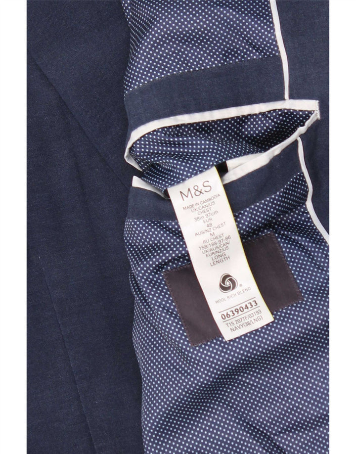Jaqueta blazer masculina de 2 botões Marks & Spencer Reino Unido 38 lã azul marinho médio