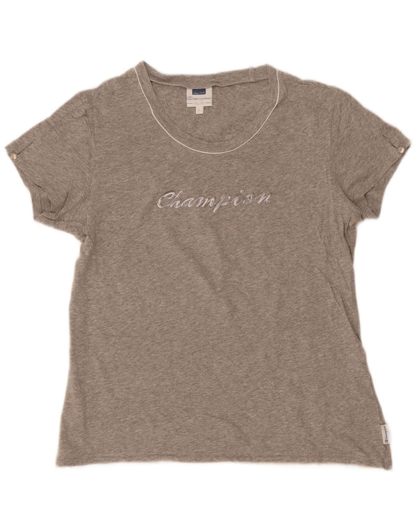 Champion Damen Easy Fit Graphic T-Shirt Top UK 14 Large Grau meliert