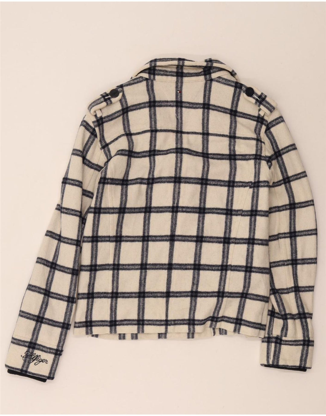 Tommy Hilfiger Girls Pea Coat 15-16 Years White Check Polyester