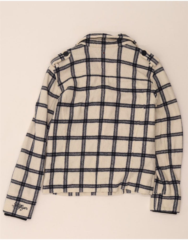Tommy Hilfiger Girls Pea Coat 15-16 Years White Check Polyester