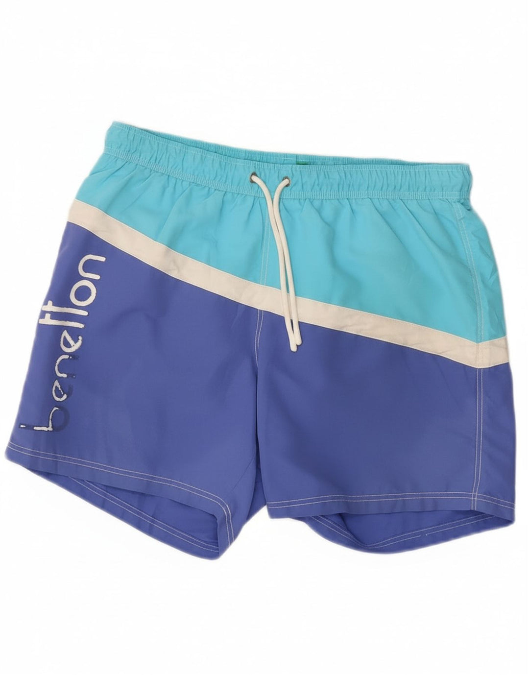 Benetton Mens Graphic Swimming Shorts Large Blue Colourblock