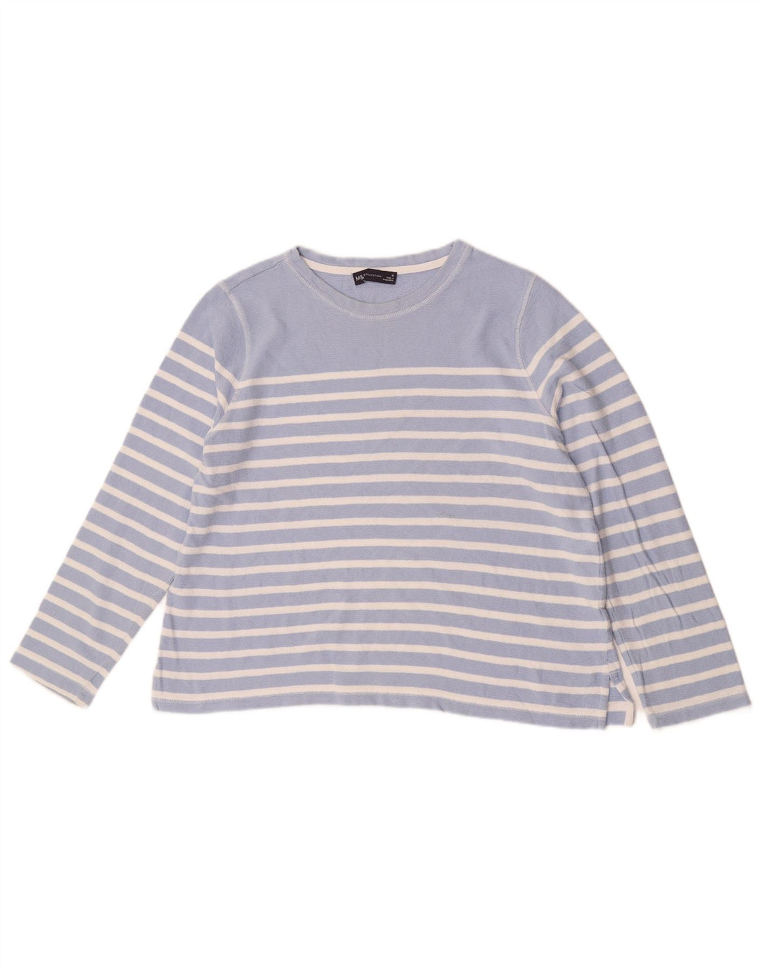 Marks & Spencer Womens Top Long Sleeve UK 16 Large  Blue Striped Cotton