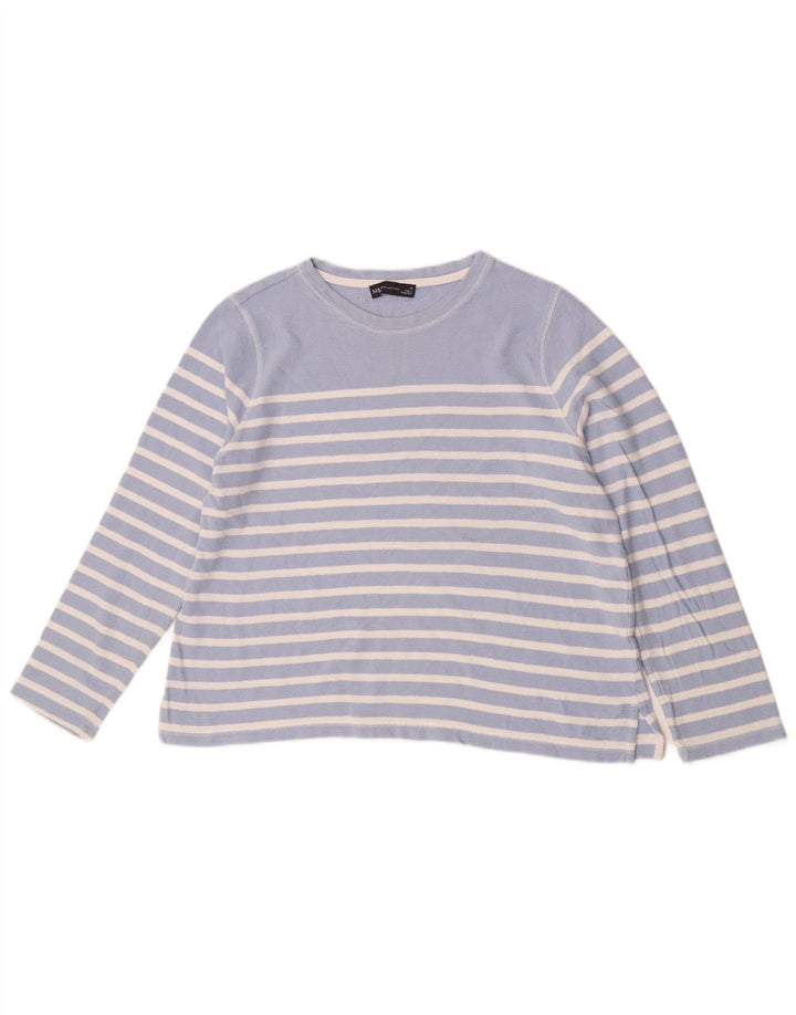 Marks & Spencer Womens Top Long Sleeve UK 16 Large  Blue Striped Cotton