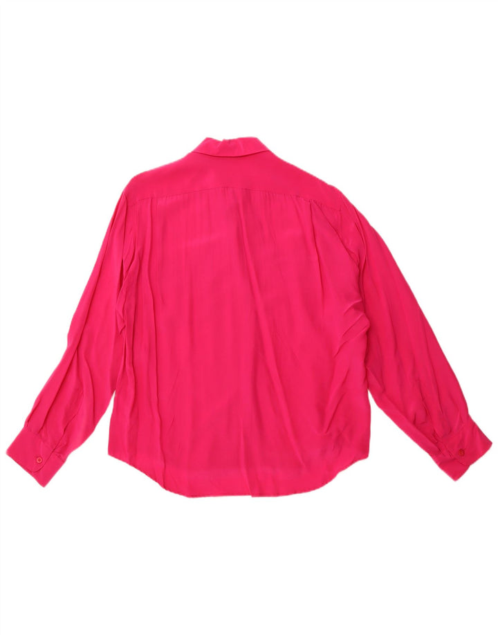 VINTAGE skjortebluse til kvinder UK 14 Medium Pink Silke