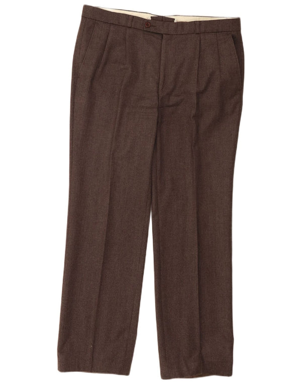 Vintage Mens Pegged Casual Trousers W36 L29 Brown Virgin Wool