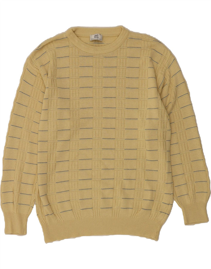 ALBA MODA Mens Boat Neck Jumper Sweater Medium Yellow Check Cotton Vintage Alba Moda and Second-Hand Alba Moda from Messina Hembry 