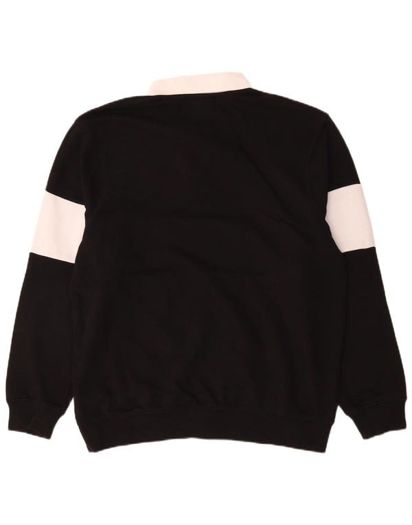 Ellesse Mens Polo Neck Sweatshirt Jumper Medium Black Colourblock Cotton