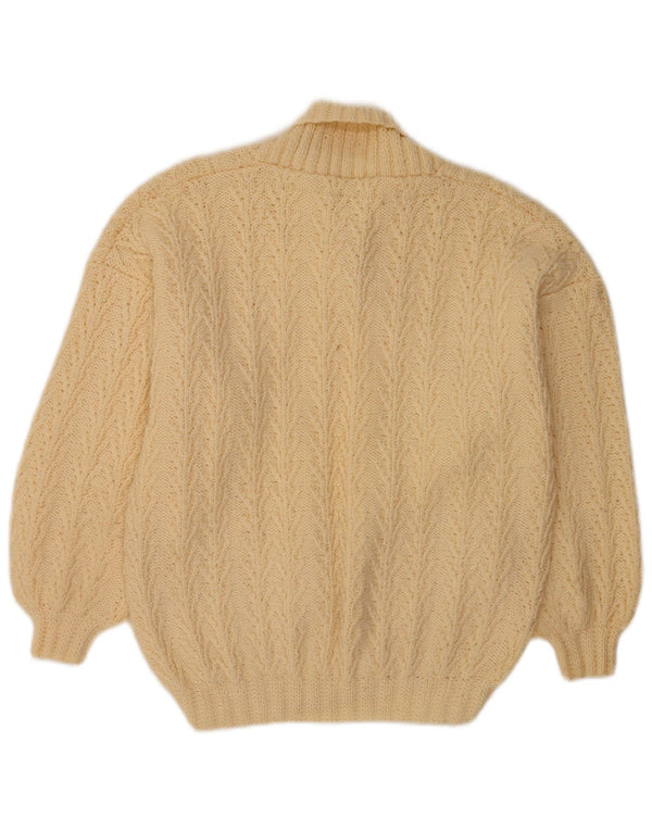 Maglione maglione vintage da donna con collo a scialle UK 14 grande bianco sporco