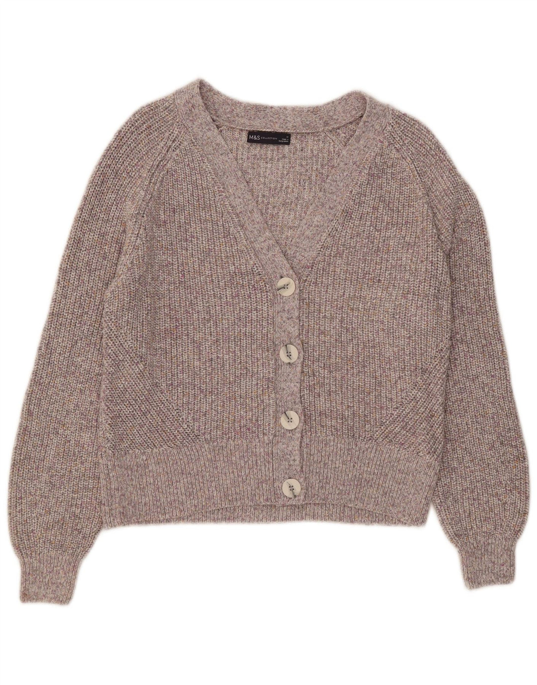 MARKS & SPENCER Womens Cardigan Sweater UK 14 Medium Grey Flecked Cotton
