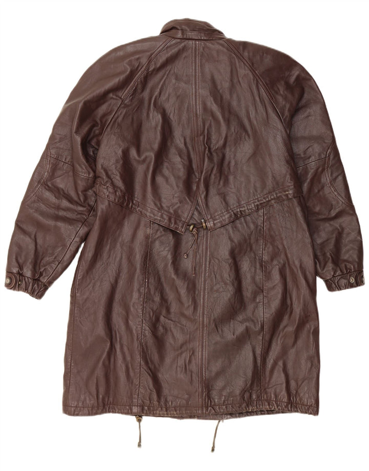 VINTAGE Womens Leather Coat UK 14 Large Brown Leather