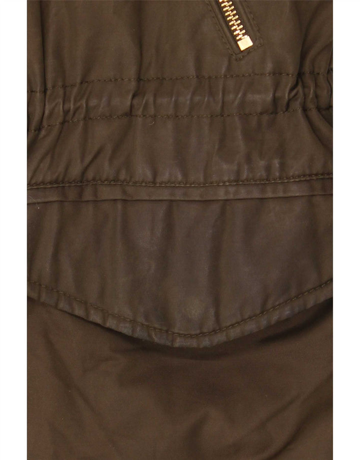 Zara Womens Hooded Sherpa Parka Jacket UK 14 Medium Khaki