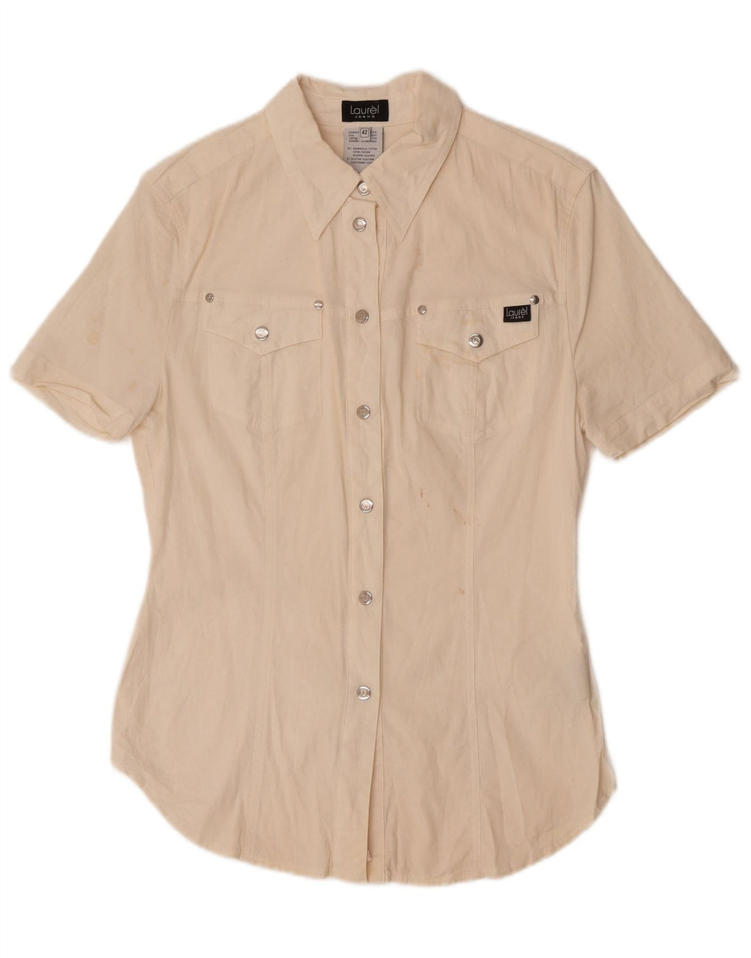 Laurel Womens Short Sleeve Shirt IT 42 Medium Off White Cotton