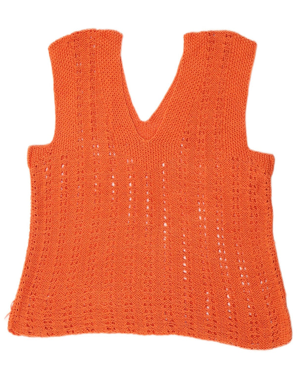 Canotta vintage da donna all'uncinetto corta UK 14 arancione medio
