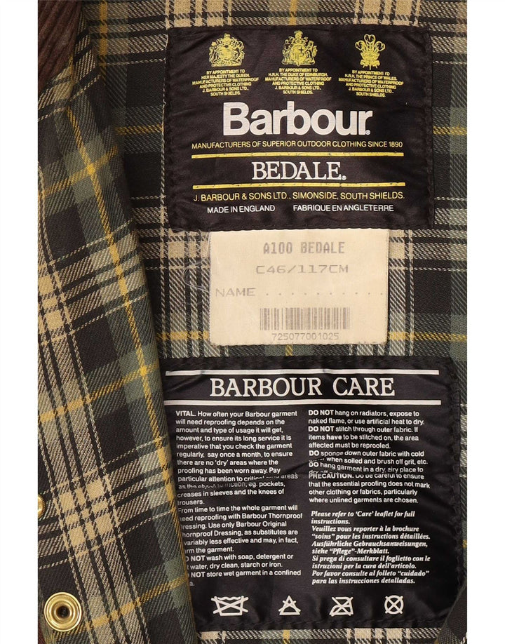 Barbour Mens Bedale Waxed Cotton Jacket UK 46 XL Khaki