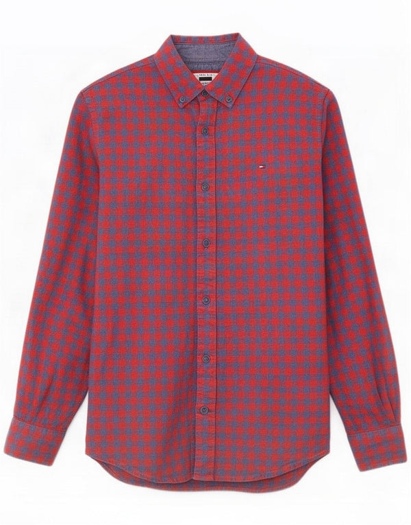 Tommy Hilfiger Mens Custom Fit Shirt Small Red Gingham Cotton