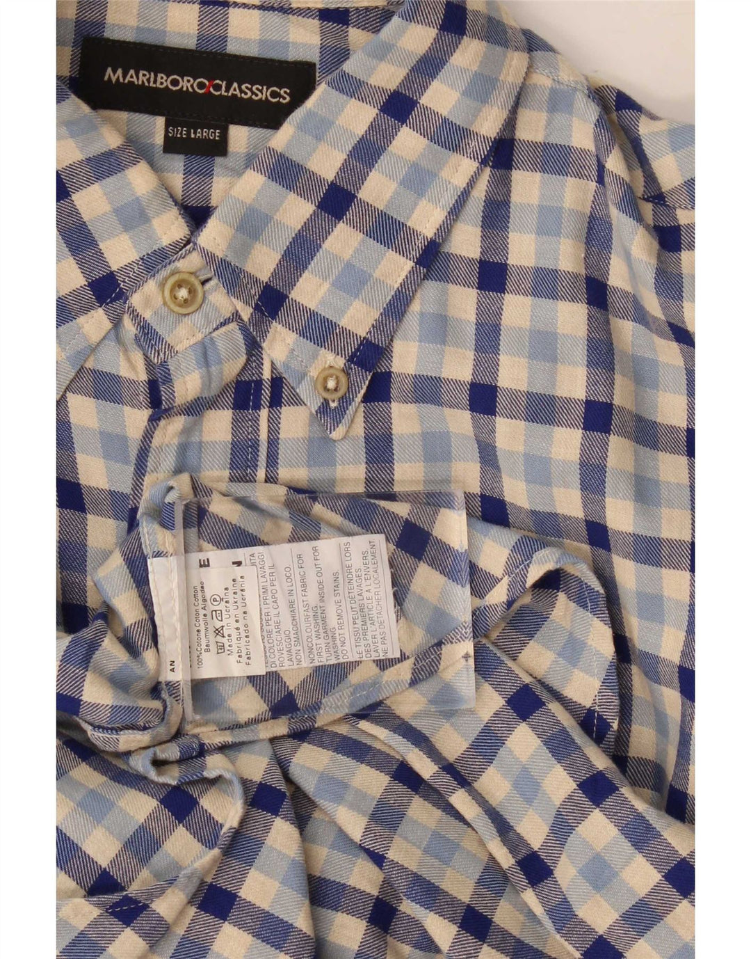 Marlboro Classics Mens Flannel Shirt Large Blue Gingham Cotton
