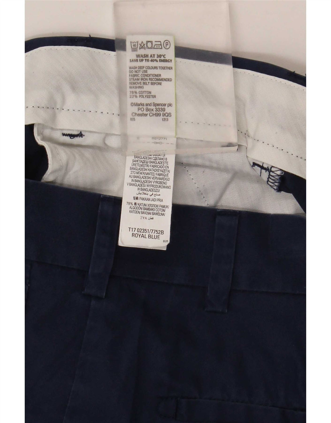 Marks & Spencer Mens Chino Shorts W34 Large Blue Cotton