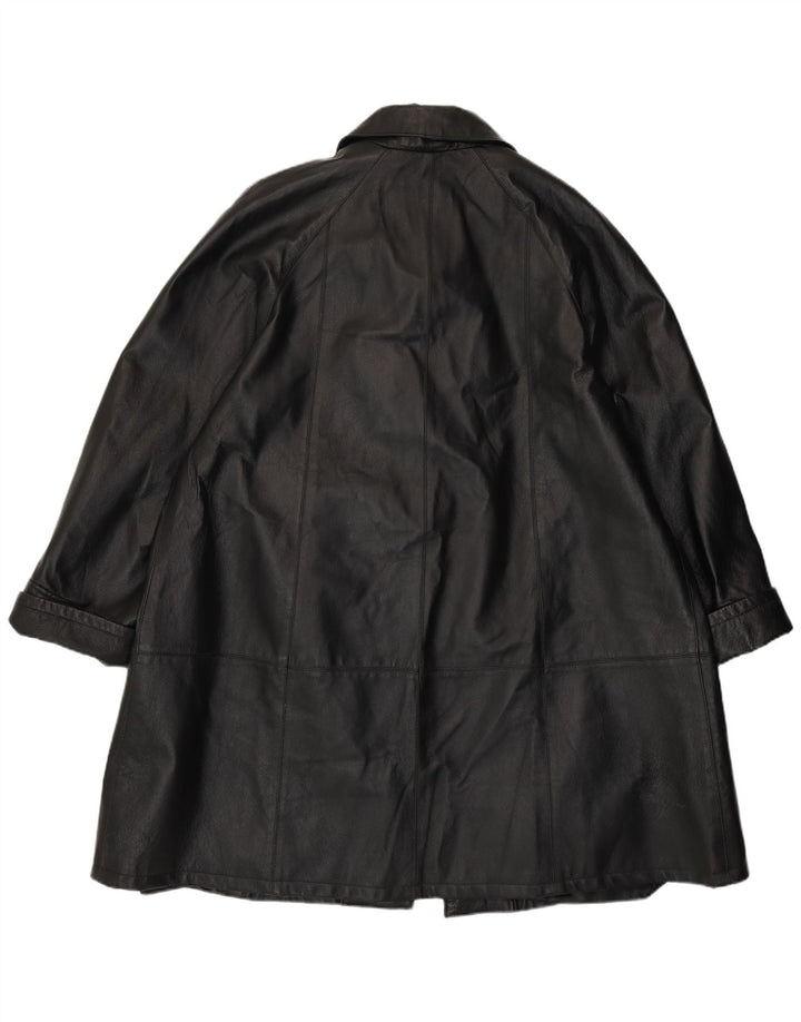 Vintage Womens Loose Fit Leather Coat UK 14 Medium Black Leather