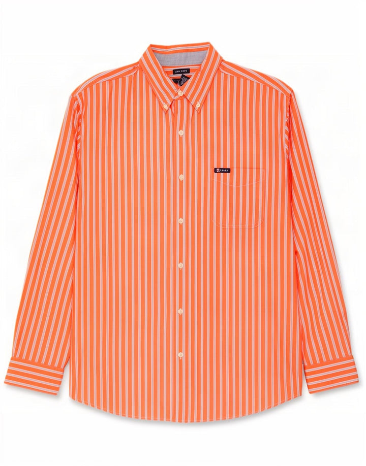 Chaps Mens Shirt 2XL Orange Striped Cotton