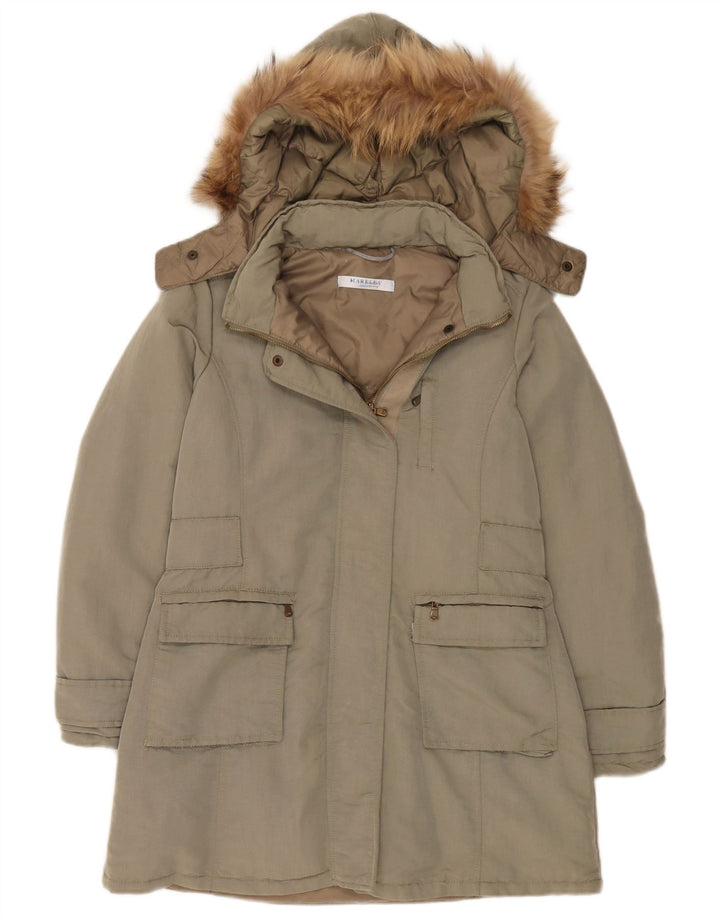 Marella Womens Hooded Oversized Padded Coat UK 8 Small Khaki Polyamide