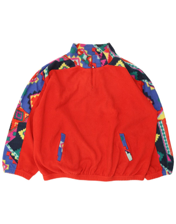 Vintage Womens Zip Neck Fleece Jumper UK 18 XL Red Geometric Polyester
