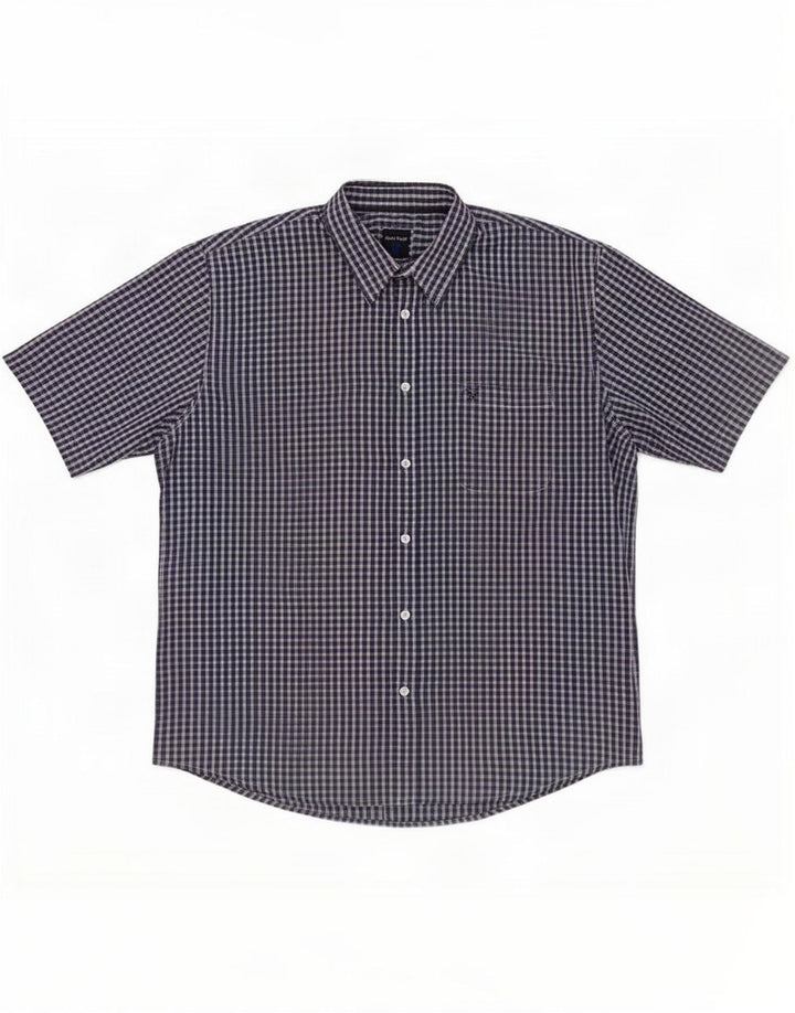 Camisa masculina de manga curta James Pringle XL azul marinho xadrez poliéster