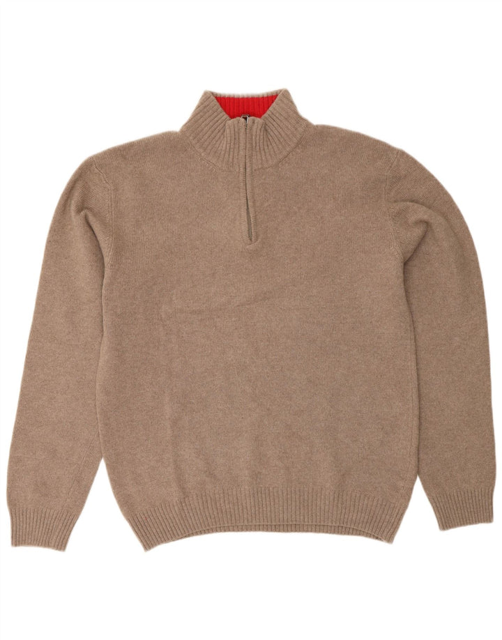 Oscar Et Louise Mens Zip Neck Jumper Sweater Medium Beige Wool