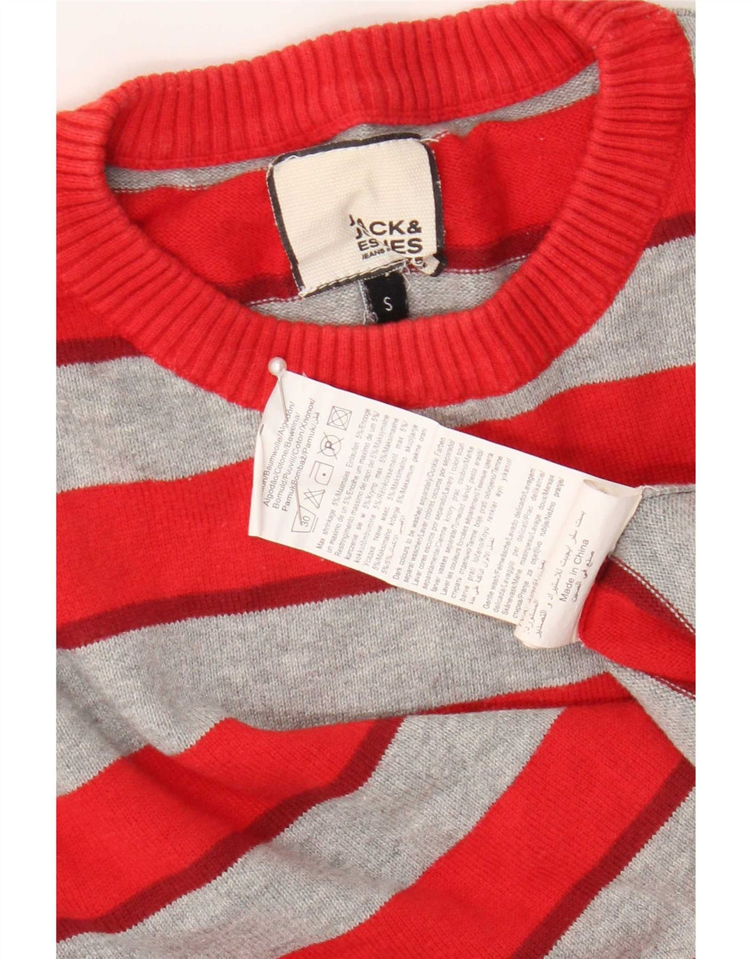 Jack & Jones Mens Regular Fit Crew Neck Jumper Sweater Small Red Striped
