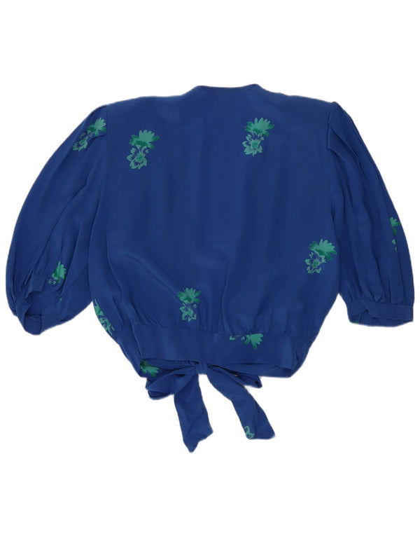 Vintage Damen Crop Cardigan Top UK 14 Mittelblau geblümt