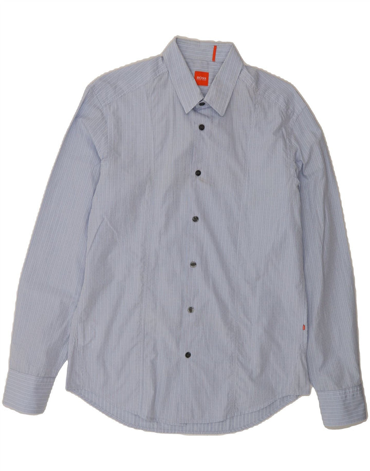 HUGO BOSS Mens Shirt Medium Blue Striped Cotton Vintage Hugo Boss and Second-Hand Hugo Boss from Messina Hembry 