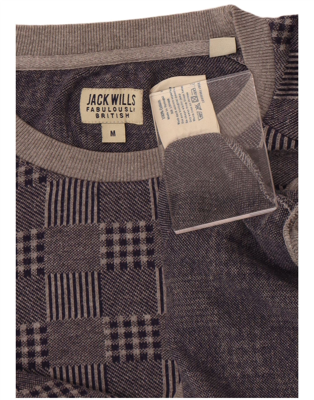 Jack Wills Mens Crew Neck Jumper Sweater Medium Navy Blue Patchwork