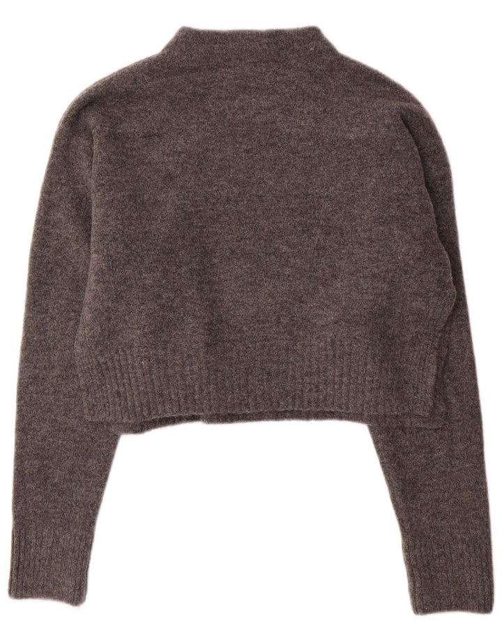 Zara Womens Crop Turtle Neck Jumper Sweater UK 14 Medium Grey Akryl